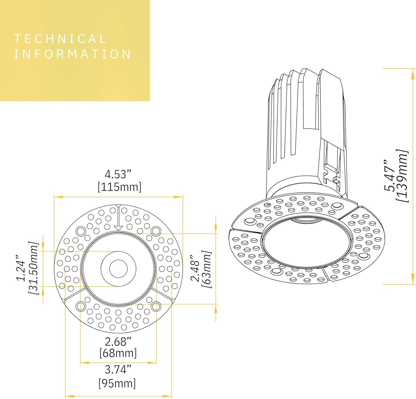 P-6341 2 Inch Trimless Round White Wide Beam 14W 1100 Lumens 5CCT Recessed Light