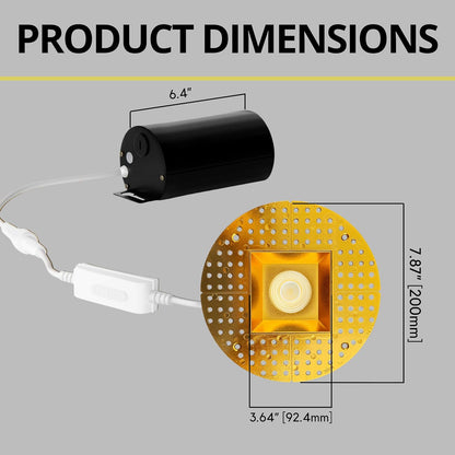 P-7150 3.5 inch Trimless Square Brushed Brass HO 18-30W, 1700-2700 Lumens 5CCT Recessed Light