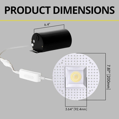 P-7107 3.5 inch Trimless Square White 15-9W, 1400-900 Lumens 5CCT Recessed Light