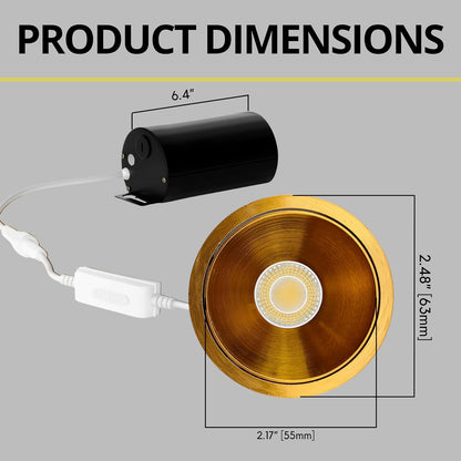 P-6997 1.5 Inch Millwork Trimless Round Brushed Brass HO 15W, 1100 Lumens 5CCT Recessed Light, Non-IC