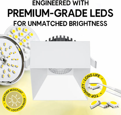 P-7557 3 inch Drop Trim Square White, 8W, 800 Lumens, 5CCT Recessed Light
