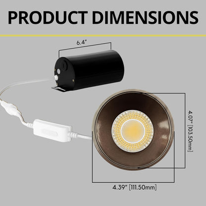 P-7097 4 Inch Millwork Trimless Round Bronze 15-9W, 1550-950 Lumens 5CCT Recessed Light