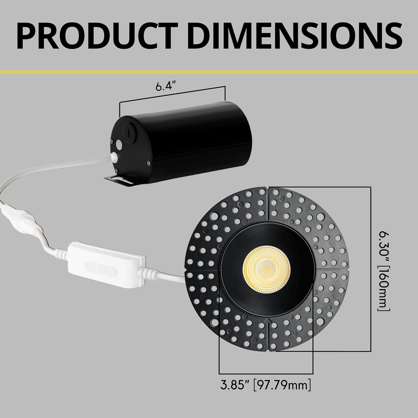 P-7108 3.5 inch Trimless Round Black 15-9W, 1400-900 Lumens 5CCT Recessed Light
