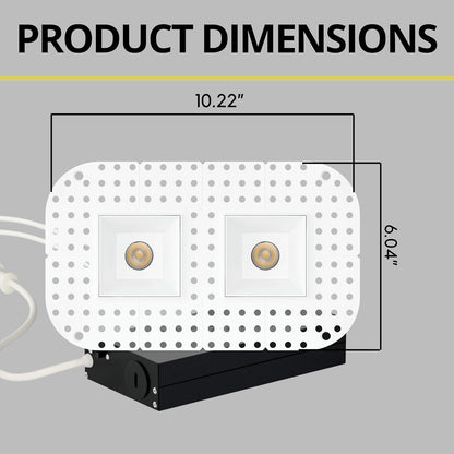 P-7400 2 inch Trimless 2 Head Square White HO, 16/28W, 1500/2400 Lumens, 5CCT Recessed Light
