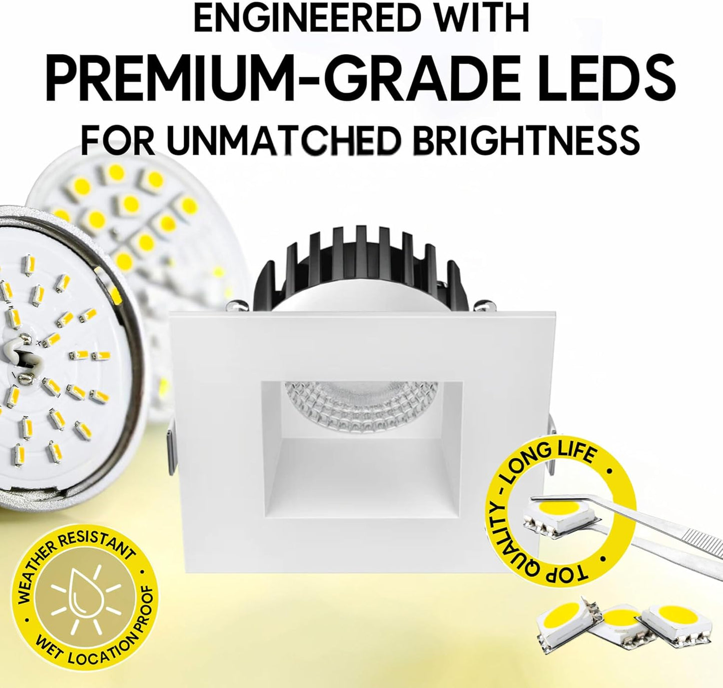 P-7522 3 inch Square White, 8W, 800 Lumens, 5CCT Recessed Light