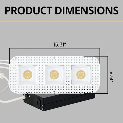 P-7437 3 inch Trimless 3 Head Square White HO, 72W, 6300 Lumens, Non-IC, 5CCT Recessed Light