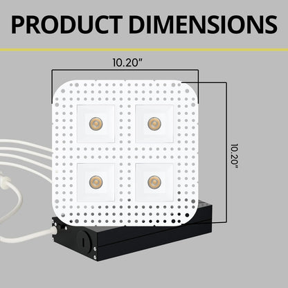 P-7412 2 inch Trimless Quadruple Head Square White HO, 56/80W, 4800/6800 Lumens, 5CCT Recessed Light