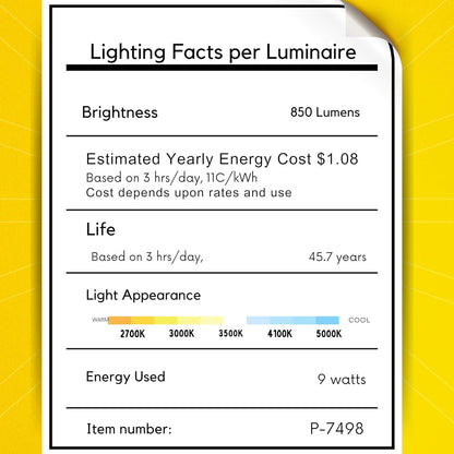 P-7498 3 inch Trimless Round Wall-Wash White, 9W, 850 Lumens, 5CCT Recessed Light