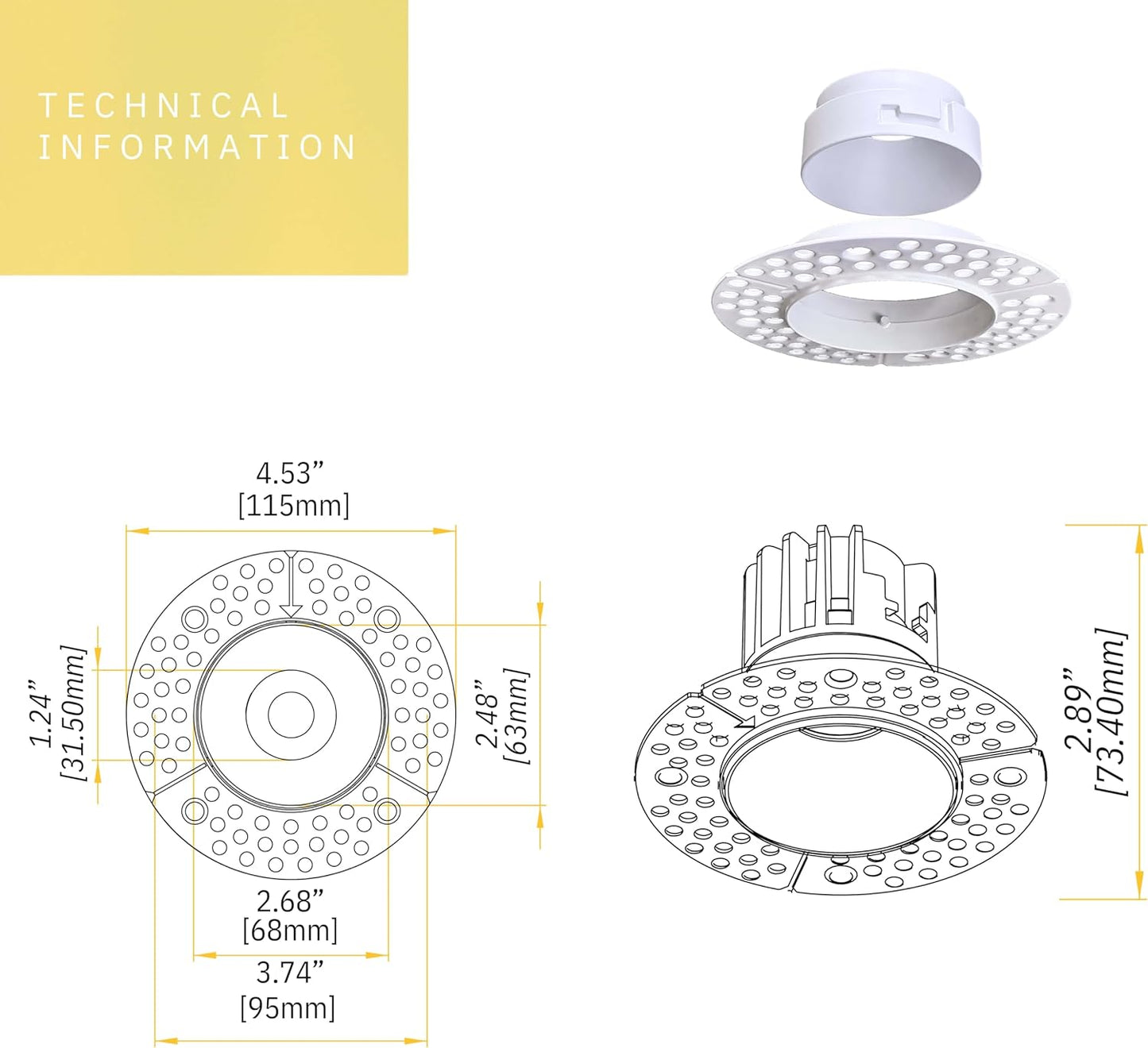 P-6349 2 Inch Trimless Round White 8W 700 Lumens 5CCT Recessed Light
