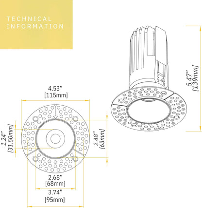 P-6382 2 Inch Trimless Round Black 20W-14W=175W-125W, 1700-1200 Lumens 5CCT Recessed Light