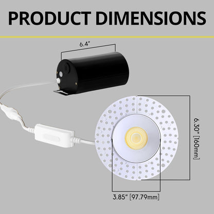 P-7106 3.5 inch Trimless Round White 15-9W, 1400-900 Lumens 5CCT Recessed Light