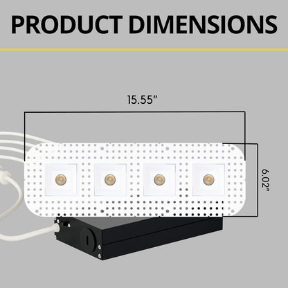 P-7393 2 inch Trimless 4 Head Square White 32W, 2800 Lumens, 5CCT Recessed Light