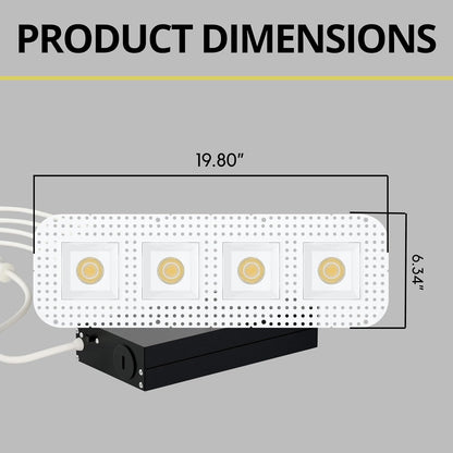P-7438 3 inch Trimless 4 Head Square White HO, 96W, 8400 Lumens, Non-IC, 5CCT Recessed Light