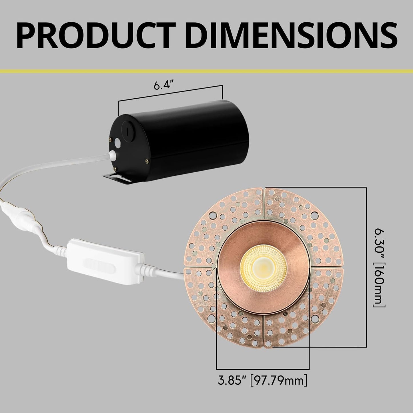 P-7151 3.5 inch Trimless Round Brushed Copper HO 18-30W, 1700-2700 Lumens 5CCT Recessed Light