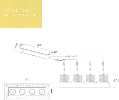 P-6607 4 Inch Trimless 4 Head Multiple Gimbal, White Finish 72 Watts, 6400 Lumens 5CCT Recessed Light
