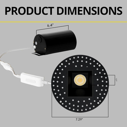 P-7554 3 inch Trimless Square Wall-Wash Black, 8W, 800 Lumens, 5CCT Recessed Light