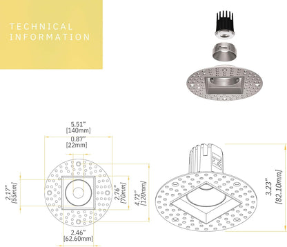 P-6362 1.5 Inch Trimless Square Nickel 7W 600 Lumens 5CCT Recessed Light