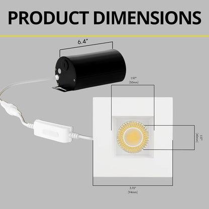 P-7522 3 inch Square White, 8W, 800 Lumens, 5CCT Recessed Light