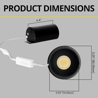 P-7080 3 Inch Millwork Trimless Round Black HO 15W, 1400 Lumens 5CCT Recessed Light