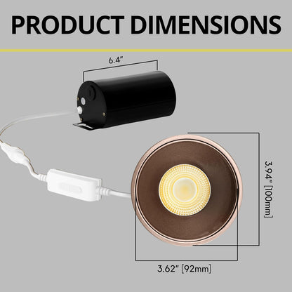 P-7119 3.5 inch Millwork Trimless Round Bronze 15-9W, 1400-900 Lumens 5CCT Recessed Light