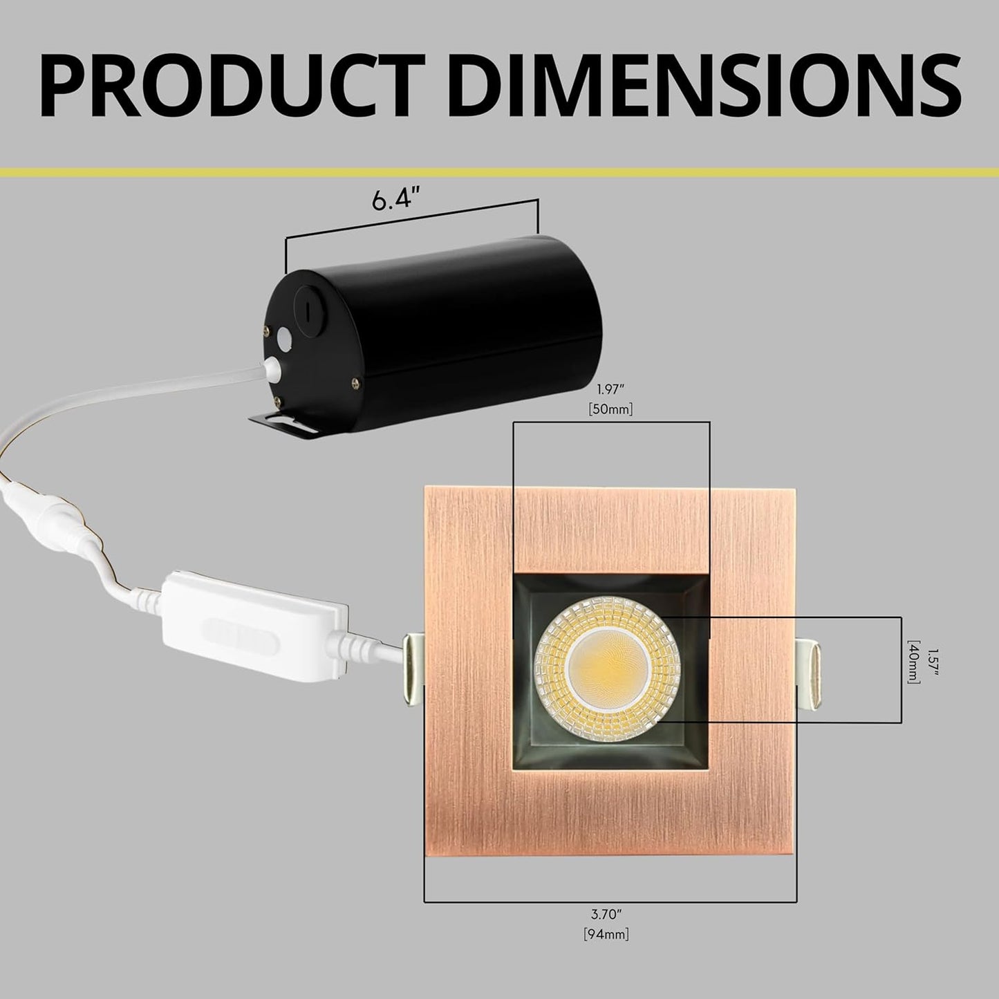 P-7534 3 inch Square Brushed Copper, 8W, 800 Lumens, 5CCT Recessed Light