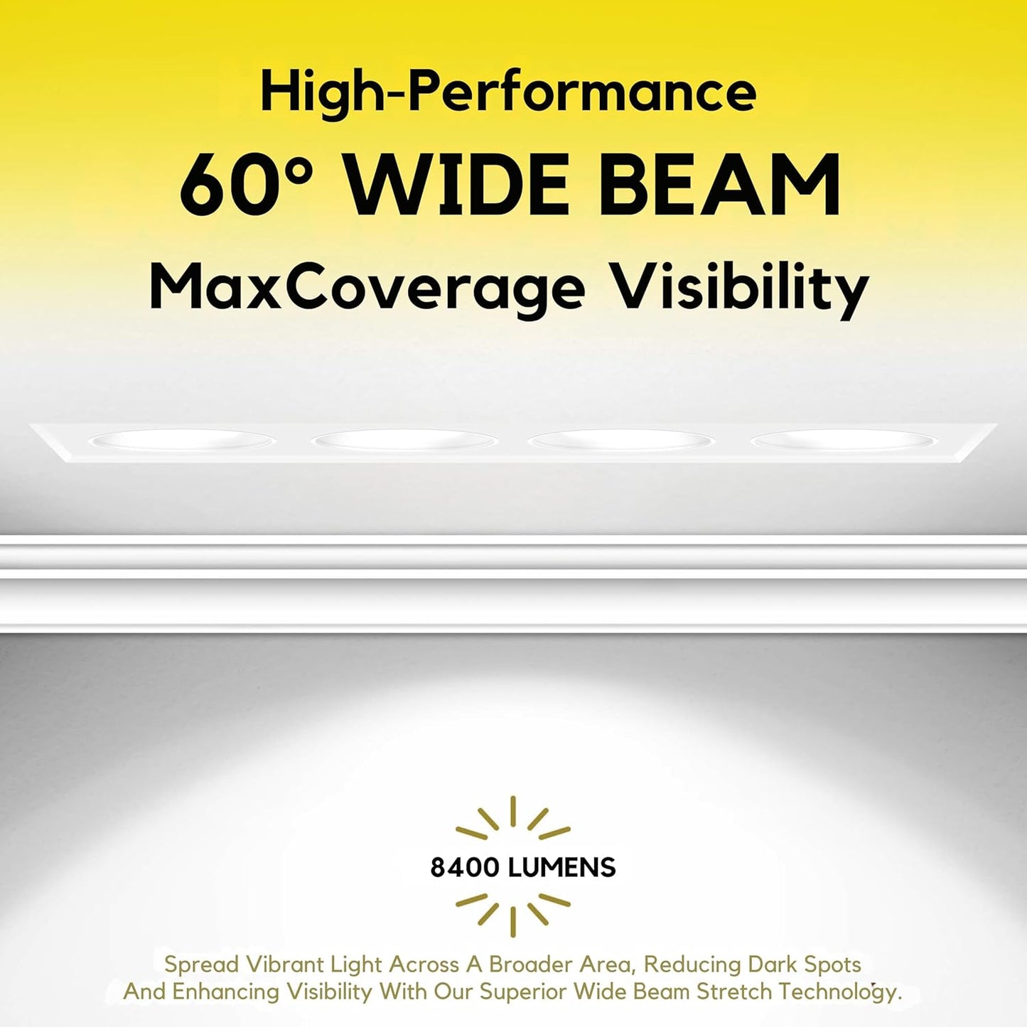 P-7438 3 inch Trimless 4 Head Square White HO, 96W, 8400 Lumens, Non-IC, 5CCT Recessed Light