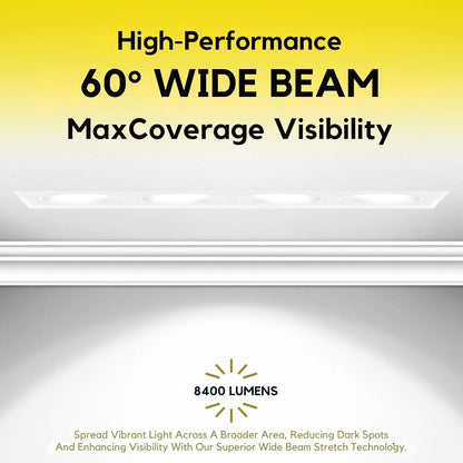 P-7438 3 inch Trimless 4 Head Square White HO, 96W, 8400 Lumens, Non-IC, 5CCT Recessed Light