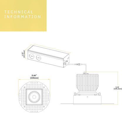 P-6608 4 Inch Trimless Gimbal Square, Black Finish 20 Watts, 1800 Lumens 5CCT Recessed Light