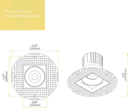 P-6467 4 Inch Trimless Square, White Finish 32 Watts, 3000 Lumens 5CCT Recessed Light