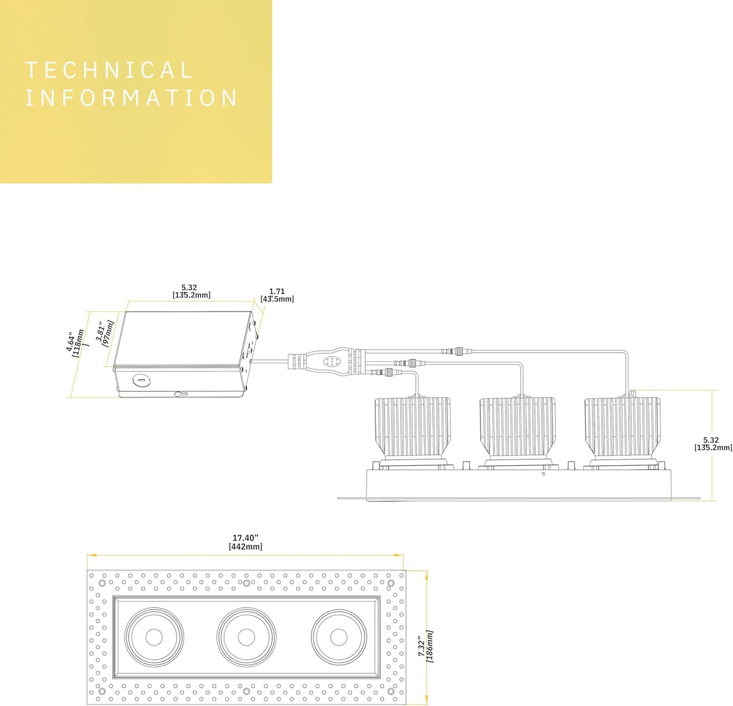 P-6606 4 Inch Trimless 3 Head Multiple Gimbal, White Finish 54 Watts, 4800 Lumens 5CCT Recessed Light