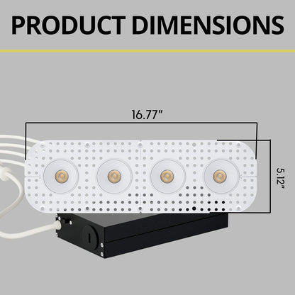 P-7406 2 inch Trimless 4 Head Round White HO, 56/80W, 4800/6800 Lumens, 5CCT Recessed Light