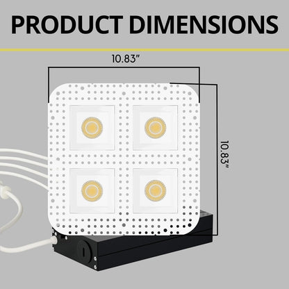 P-7439 3 inch Trimless Quadruple Head Square White HO, 96W, 8400 Lumens, Non-IC, 5CCT Recessed Light