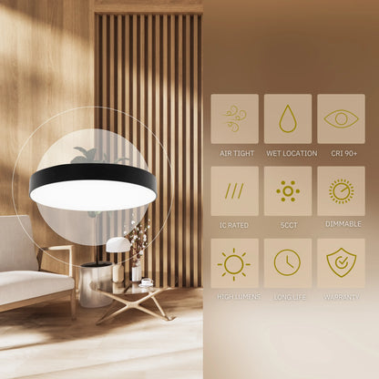 P-6325 7 Inch Edgeless Round Black 15W 1350 Lumens 5CCT Disk Light