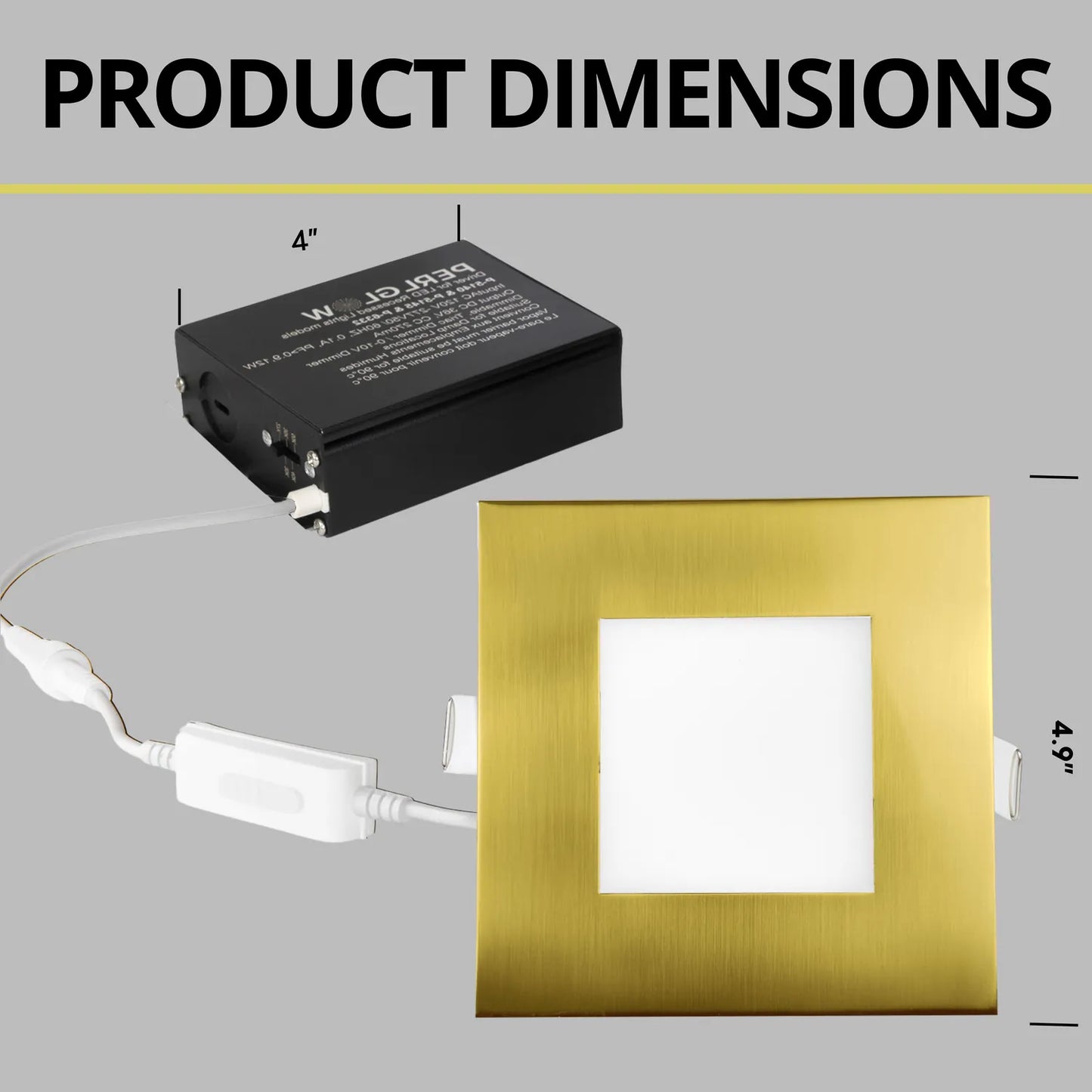 P-5880 4 Inch Square Brushed Brass 12W 1000 Lumens 5CCT Slim Ultra-Thin Light