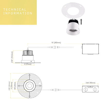 P-5000 3.5 Inch Trimless Round White 12W 1000 Lumens 5CCT Recessed Light