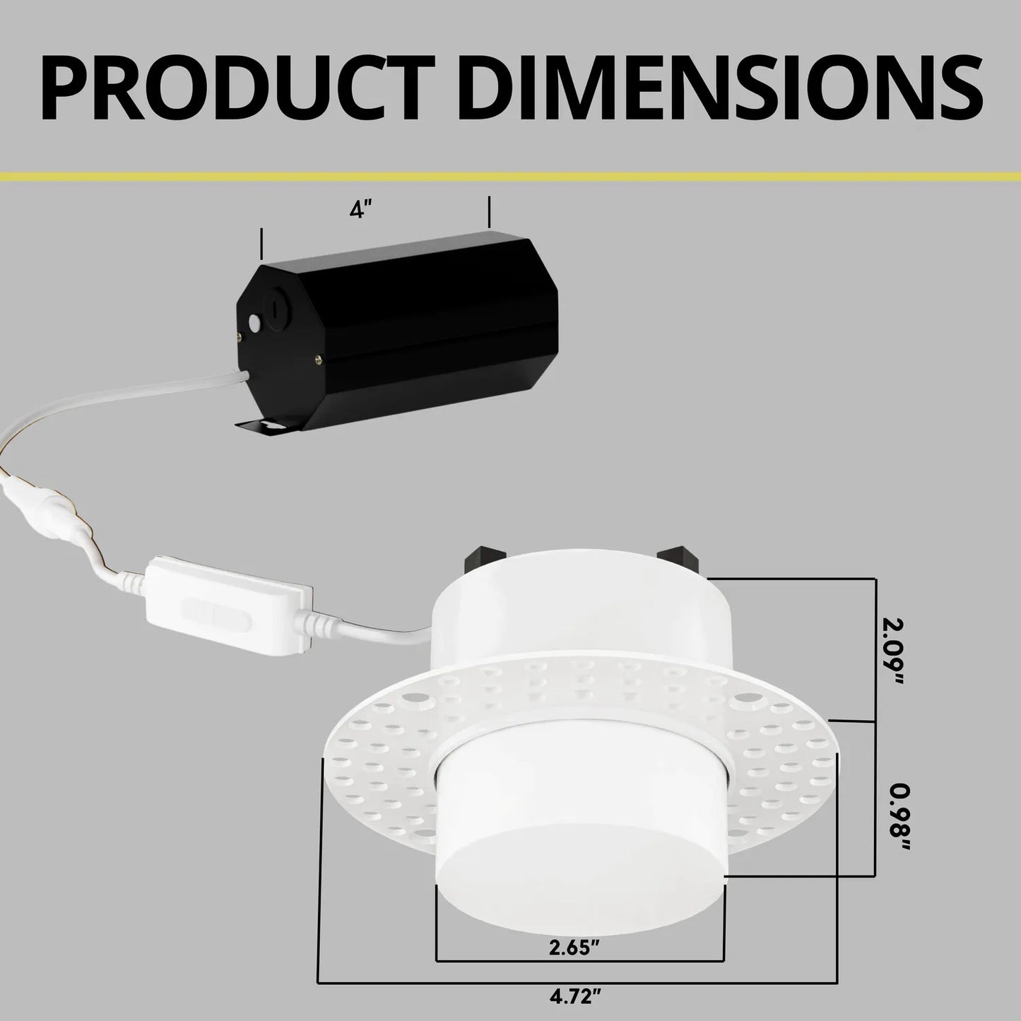 P-7364 3 Inch Trimless Round White Drop Lens, 10/15W, 700/1000 Lumens, 5CCT Recessed Light
