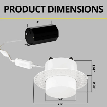 P-7364 3 Inch Trimless Round White Drop Lens, 10/15W, 700/1000 Lumens, 5CCT Recessed Light