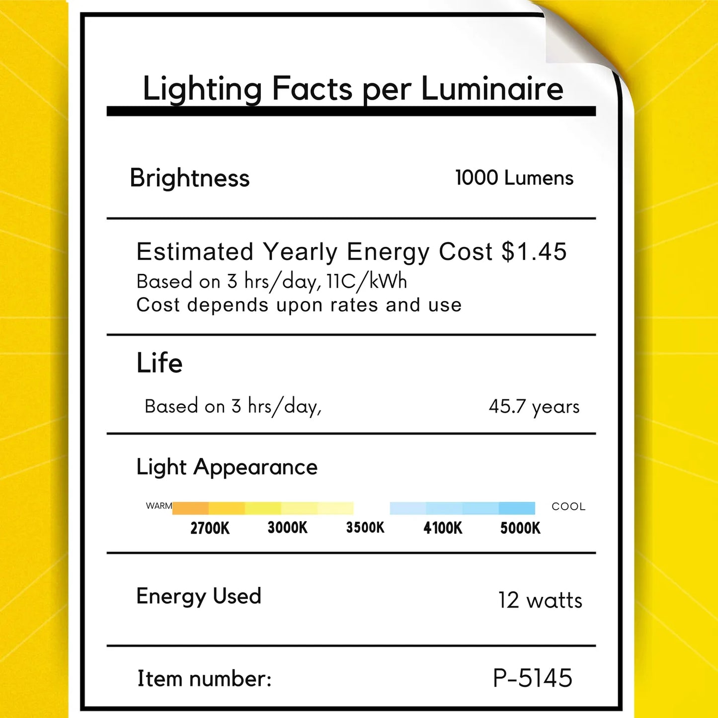 P-5145 4 Inch Square White 12W 1000 Lumens 5CCT Slim Ultra-Thin light