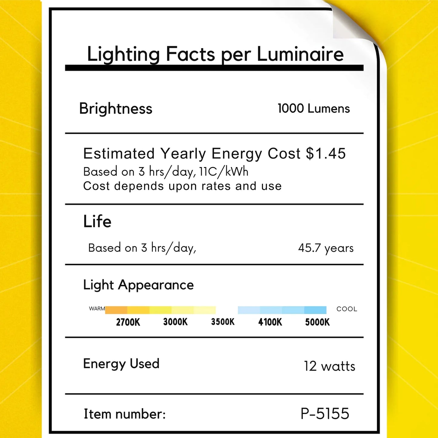 P-5155 4 Inch Square Black 12W 1000 Lumens 5CCT Slim Ultra-Thin light