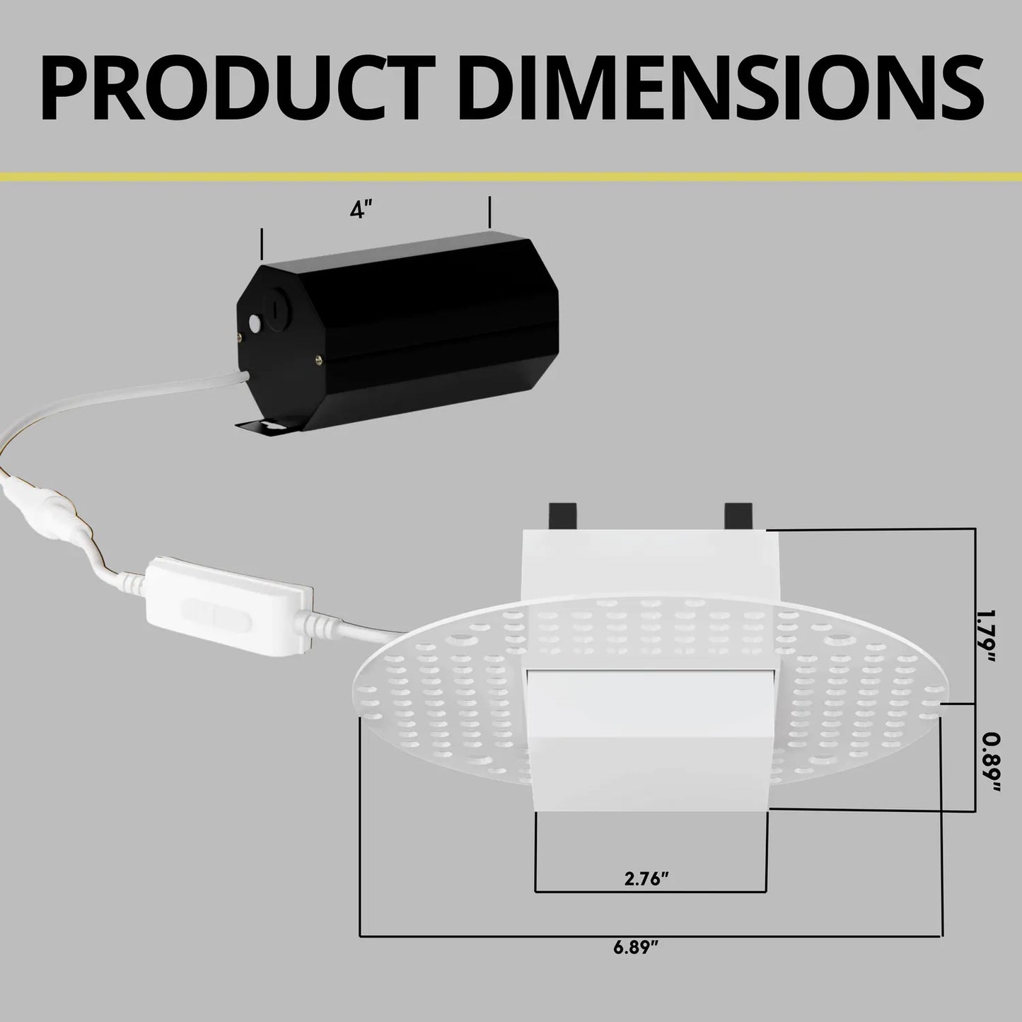 P-7367 4 Inch Trimless Square White Drop Lens, 15/20W, 1200/1700 Lumens, 5CCT Recessed Light