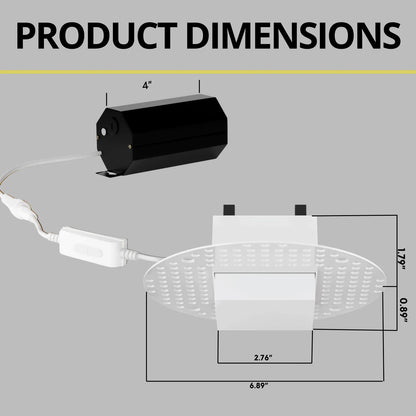 P-7367 4 Inch Trimless Square White Drop Lens, 15/20W, 1200/1700 Lumens, 5CCT Recessed Light