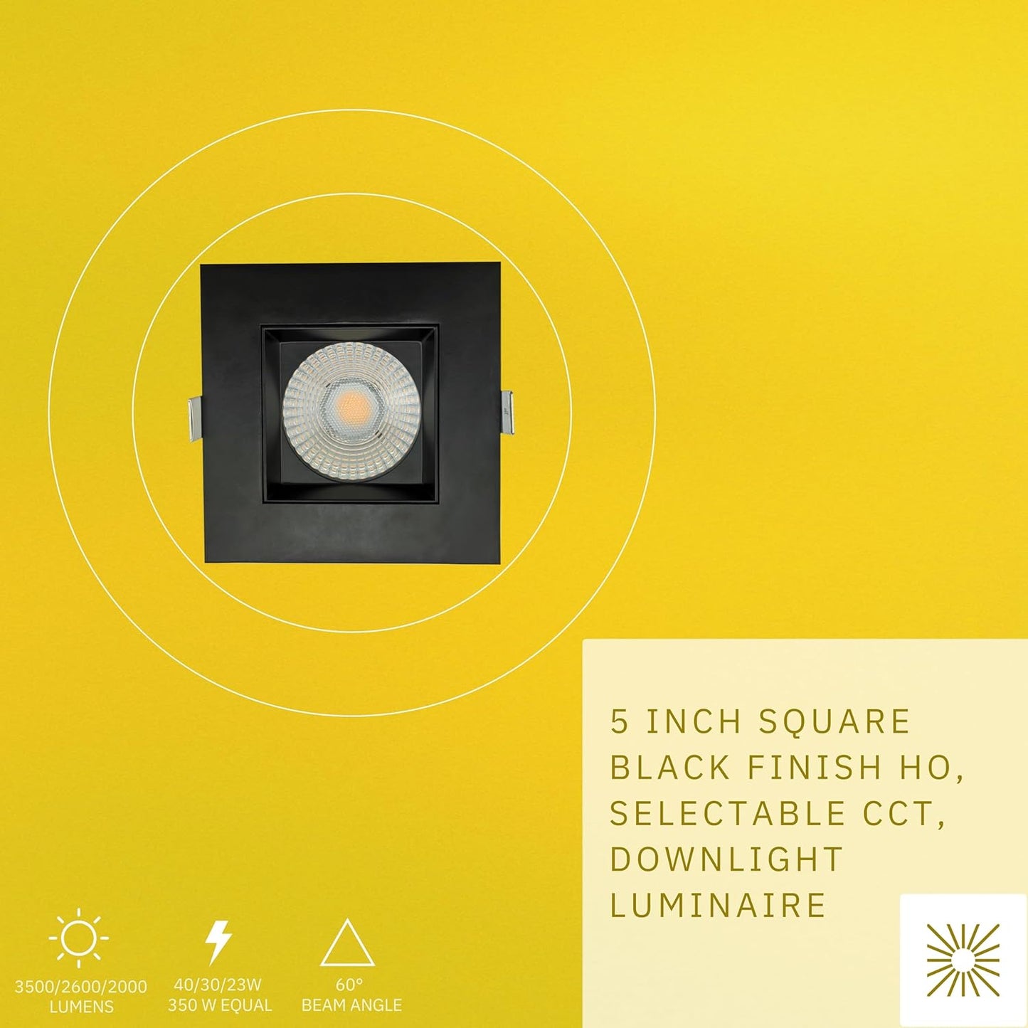 P-6391 5 Inch Square Black High Output 40W-30W-23W=350W, 3500-2600-2000 Lumens 5CCT Recessed Light
