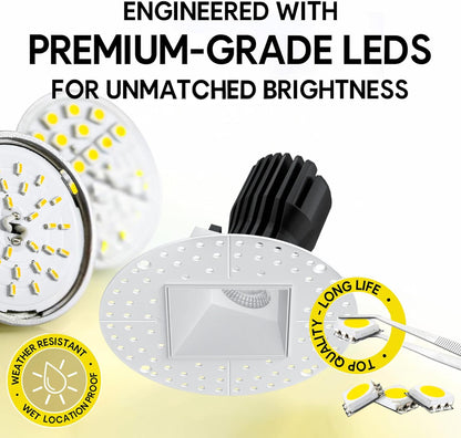 P-7508 3 inch Trimless Square Wall-Wash White HO, 24W, 2100 Lumens, 5CCT Recessed Light