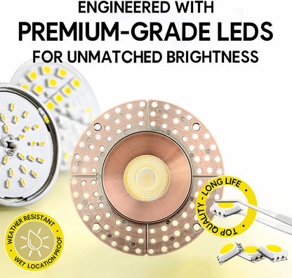 P-7116 3.5 inch Trimless Round Brushed Copper 15-9W, 1400-900 Lumens 5CCT Recessed Light
