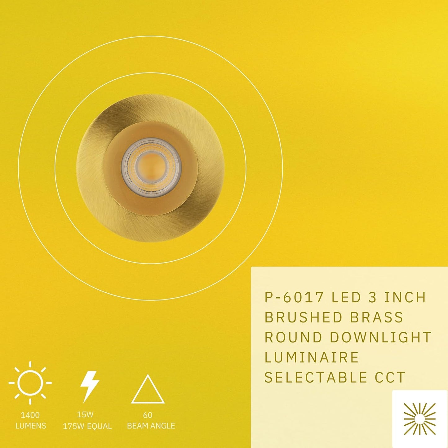 P-6017 3 Inch Brushed Brass Round 15W 1400 Lumens 5CCT Recessed Light