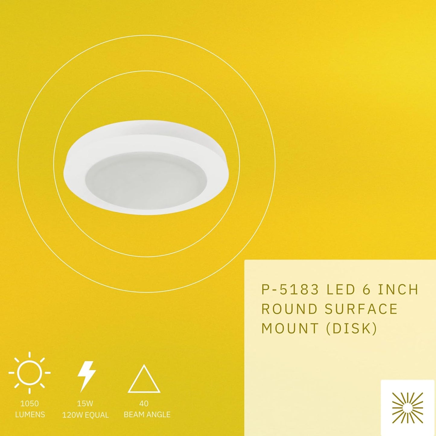 P-5183 6 Inch Round White 15W 1050 Lumens Super White 5k Disk Light