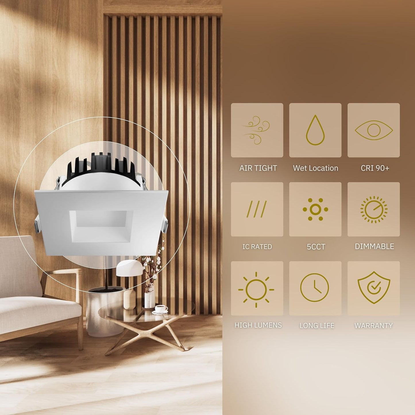P-5132 3 Inch Square White 10W 700 Lumens 5CCT Slim Light