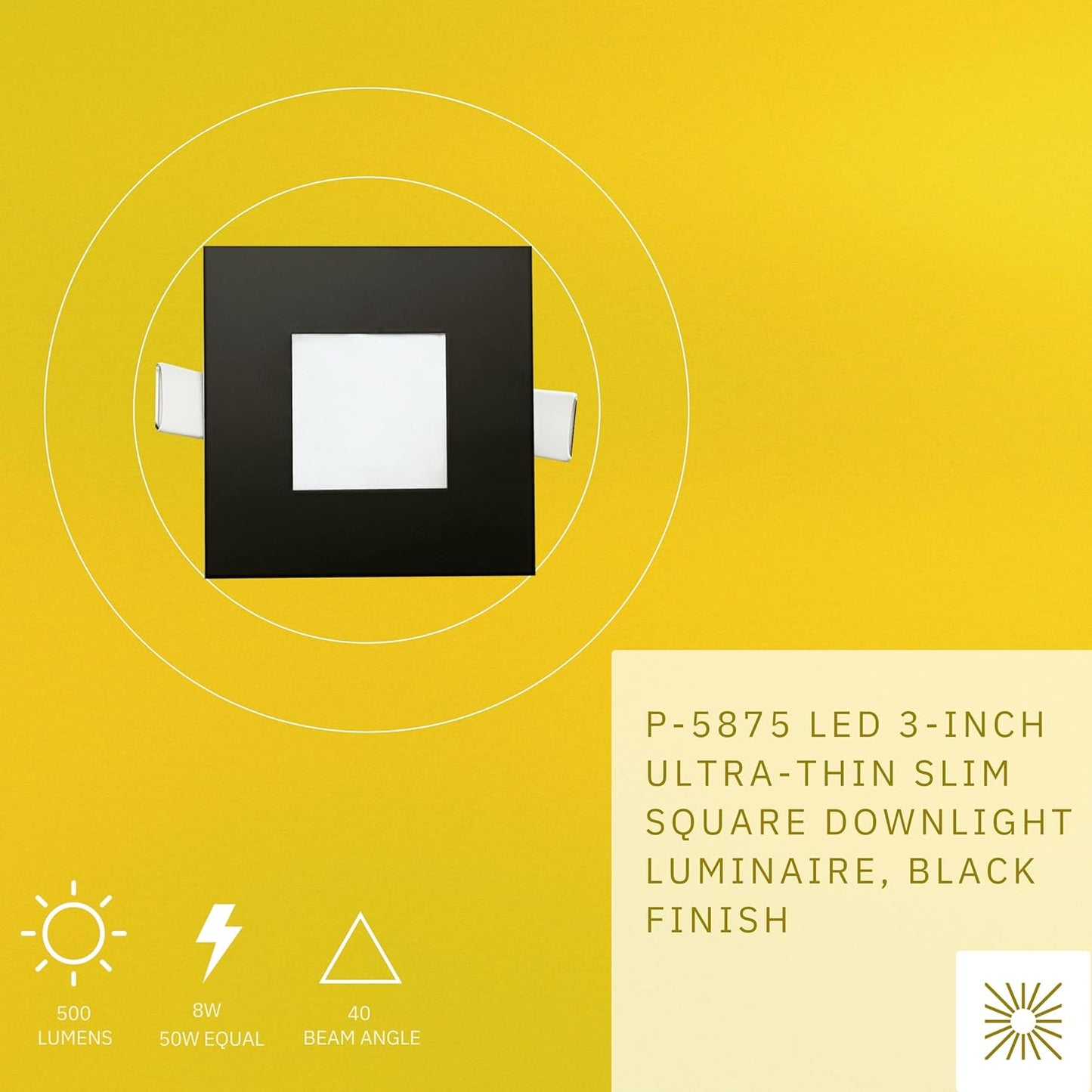 P-5875 3 Inch Square Black 8W 500 Lumens 5CCT Slim Ultra-Thin Light