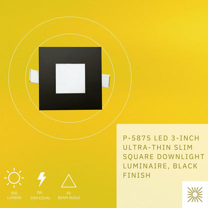 P-5875 3 Inch Square Black 8W 500 Lumens 5CCT Slim Ultra-Thin Light