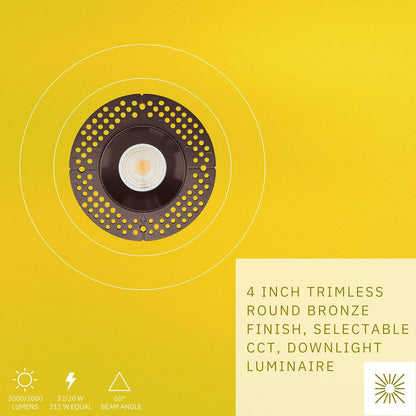 P-6465 4 Inch Trimless Round, Bronze Finish 32 Watts, 3000 Lumens 5CCT Recessed Light